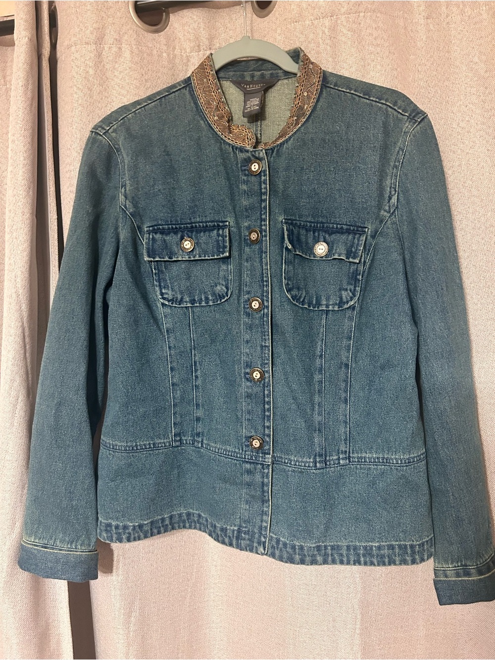 Van Heusen Blue Denim Jacket with Embroidered Collar Large